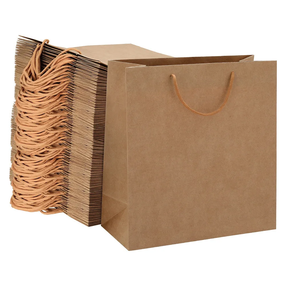 100pcs Kraft Paper Bags, Strong Handles, 5kg, Reusable - Brown