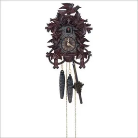 11" Eight Leaves, Three Birds Black Forest Mahogany Cuckoo Clock