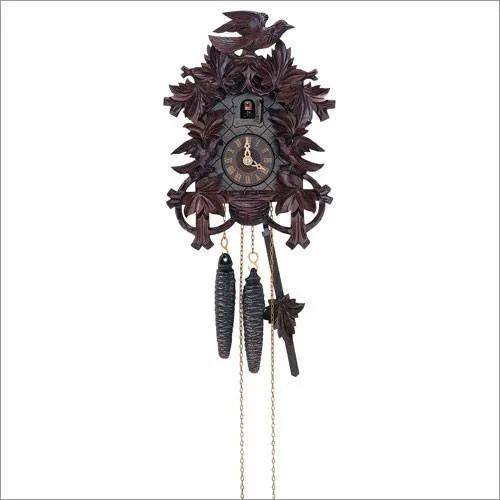 11" Eight Leaves, Three Birds Black Forest Mahogany Cuckoo Clock