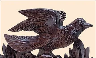 11" Eight Leaves, Three Birds Black Forest Mahogany Cuckoo Clock