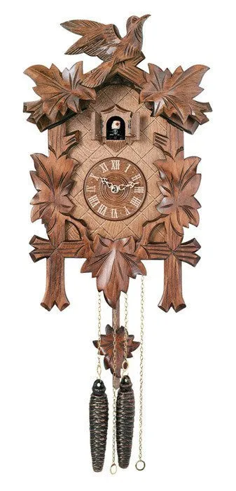 14" Traditional One Bird Cuckoo Clock Five Hand Carved Maple Leaves