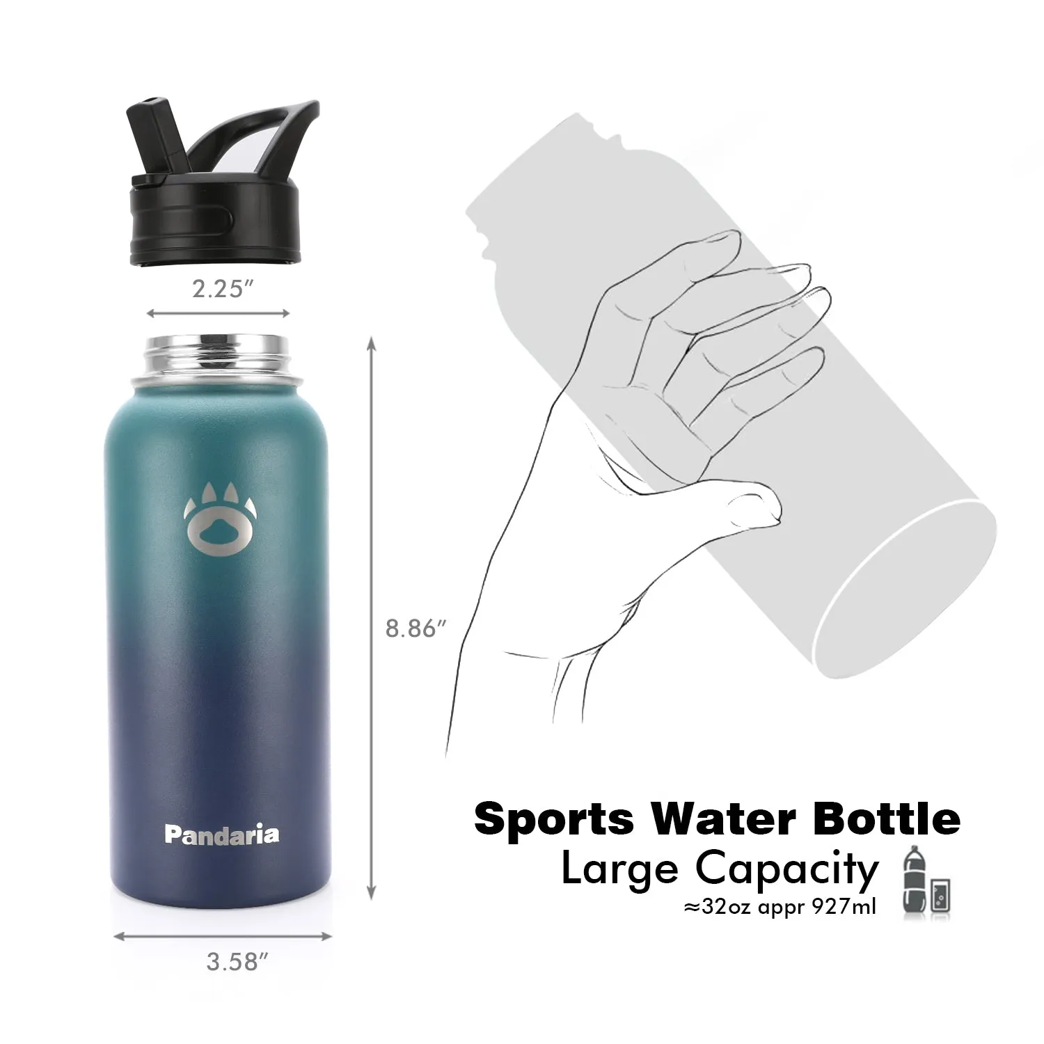 32oz Vacuum Insualed Water Bottle Stainless Steel Sports Canteen with Lids and Straws, Boss