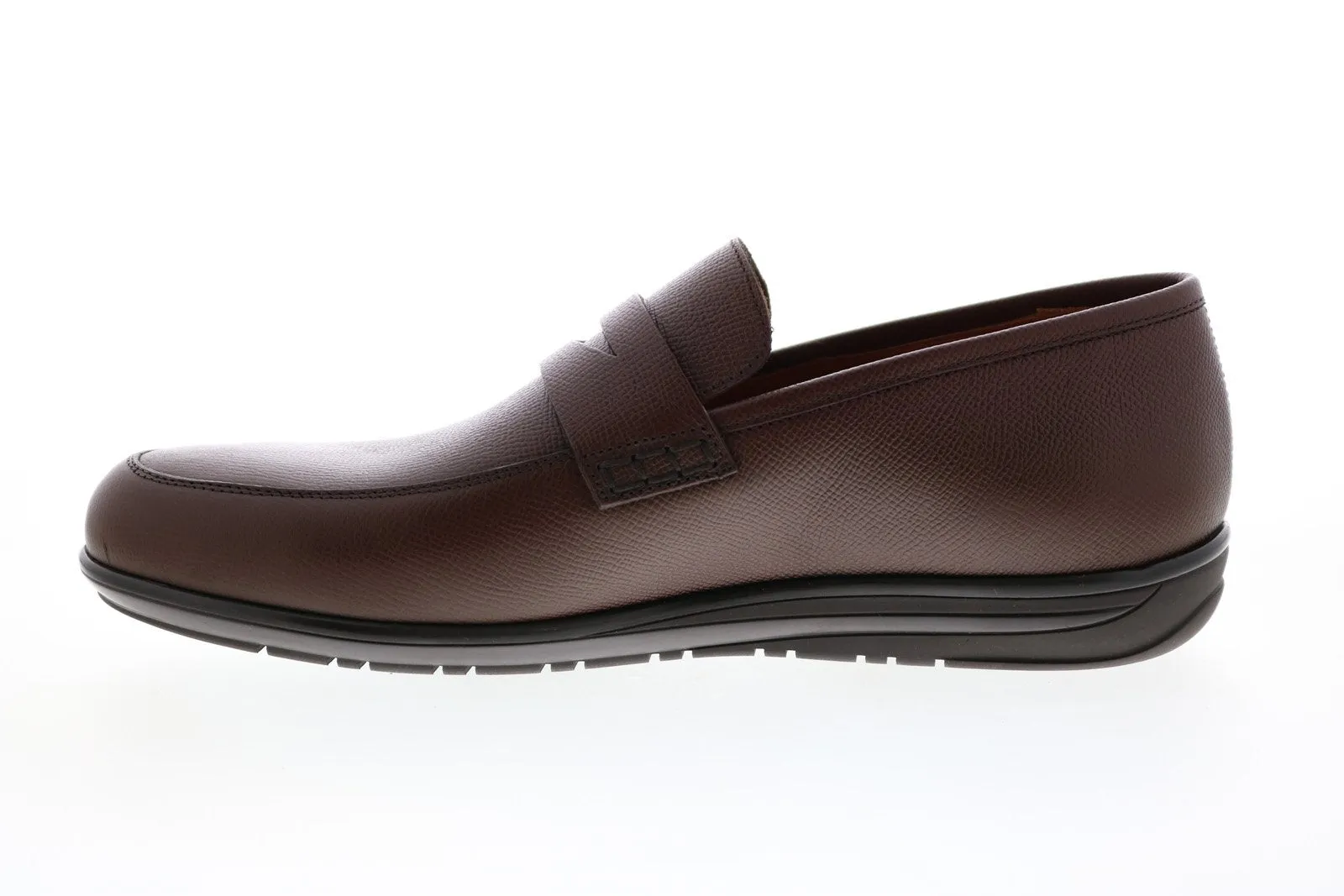 Aquatalia Nathan Mini Tumb Embosed Calf 34M0571-BRN Mens Brown Loafers & Slip Ons Penny Shoes