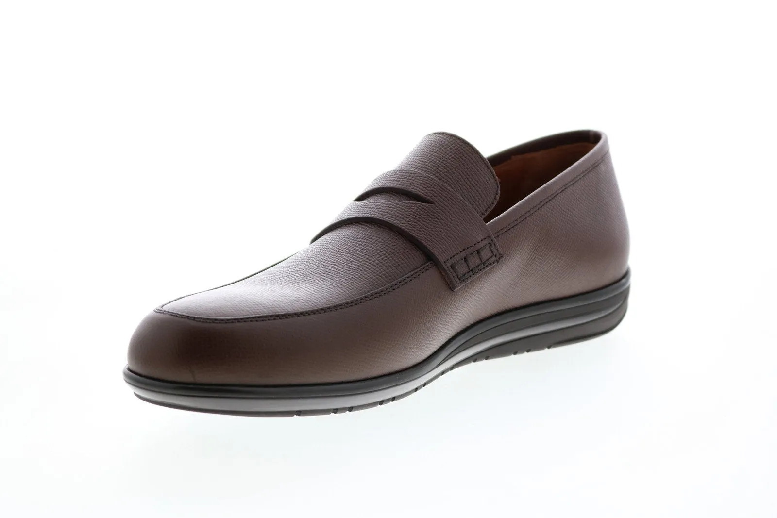 Aquatalia Nathan Mini Tumb Embosed Calf 34M0571-BRN Mens Brown Loafers & Slip Ons Penny Shoes