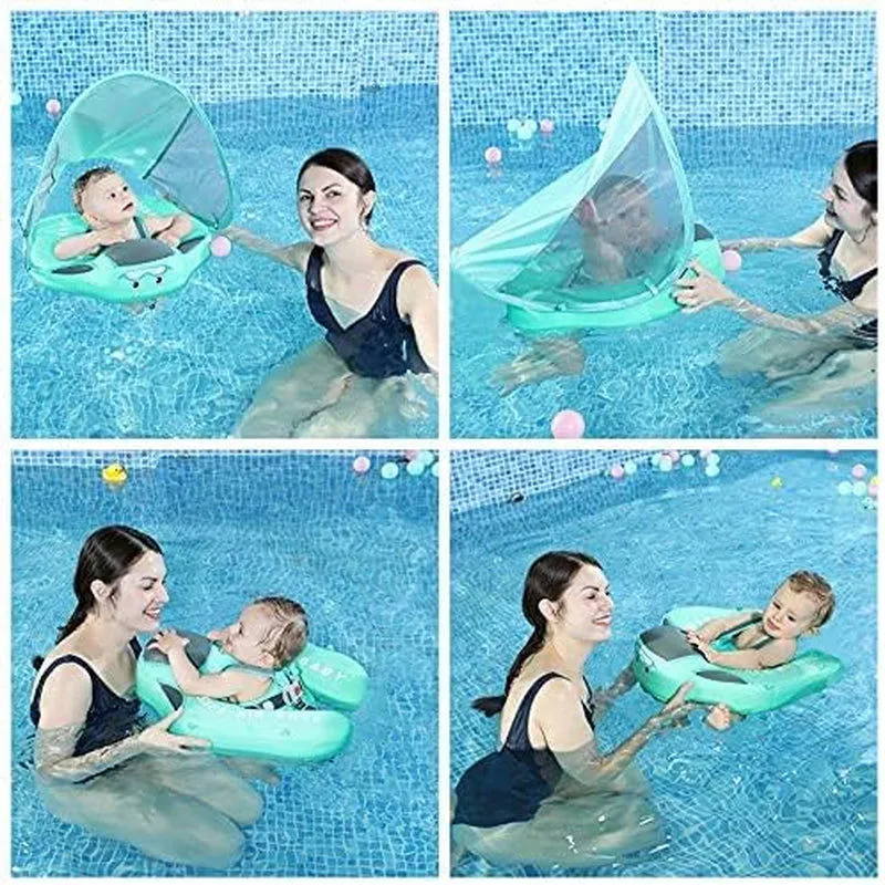 Baby Pool Float with Canopy UPF 50 , Non Inflatable  Float, Baby Floaties for Infants Swimming Training, No Flip over Baby Swimming Float