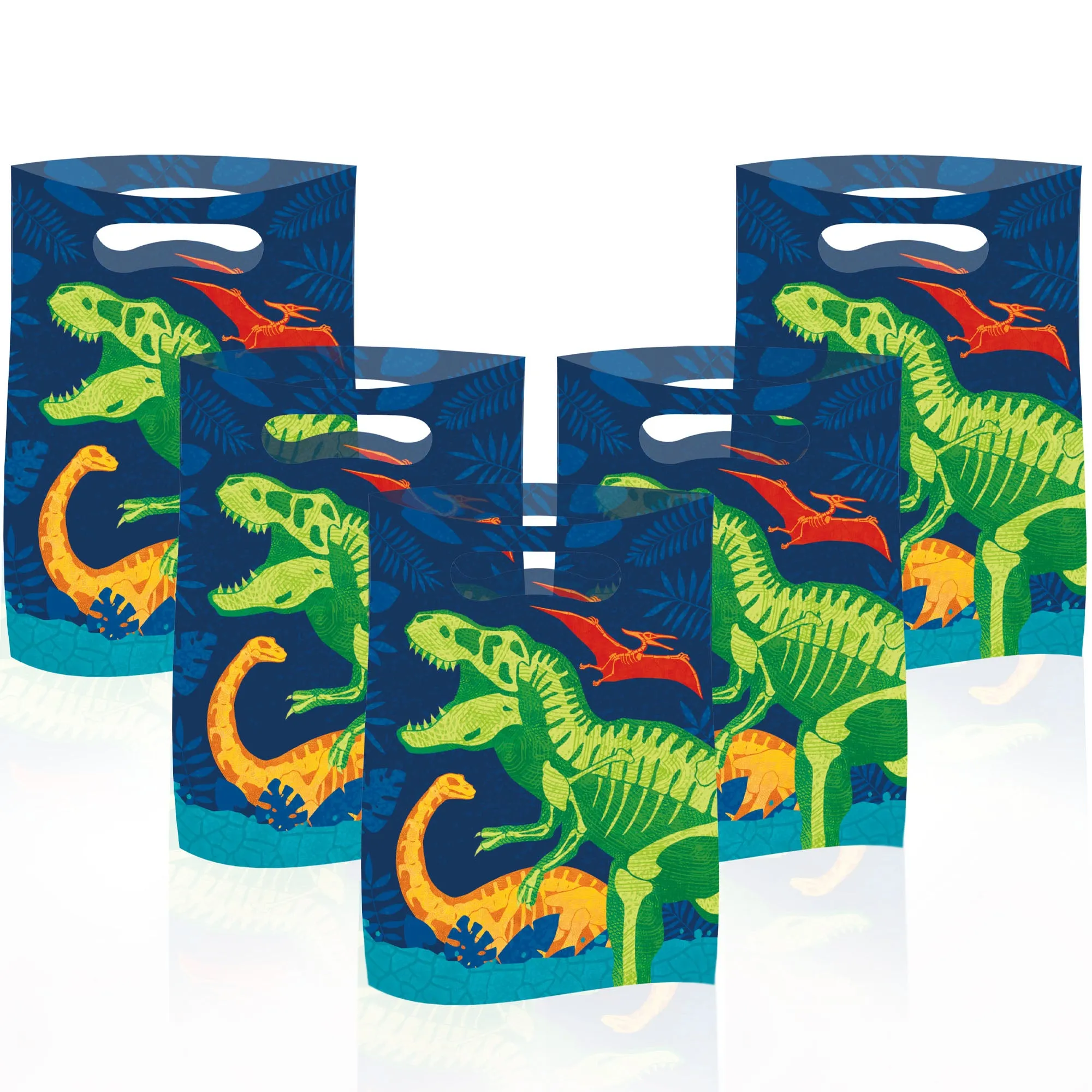 Dino Dig Birthday Party Plastic Loot Bags & Party Favor Bags, 9 Inch Size, 16 Count