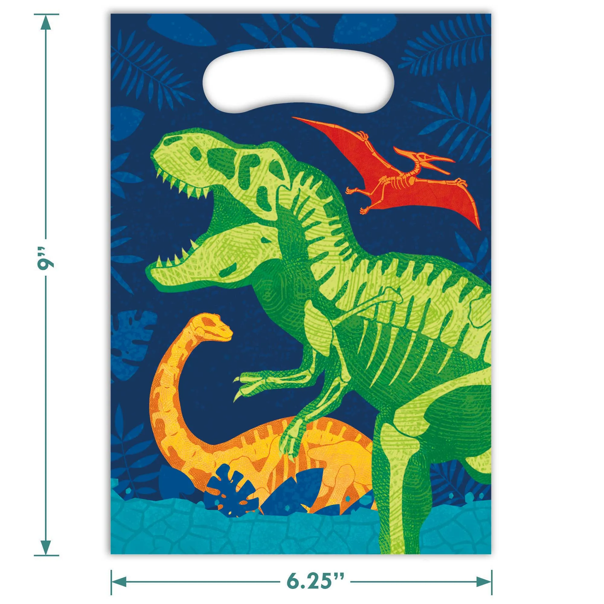 Dino Dig Birthday Party Plastic Loot Bags & Party Favor Bags, 9 Inch Size, 16 Count