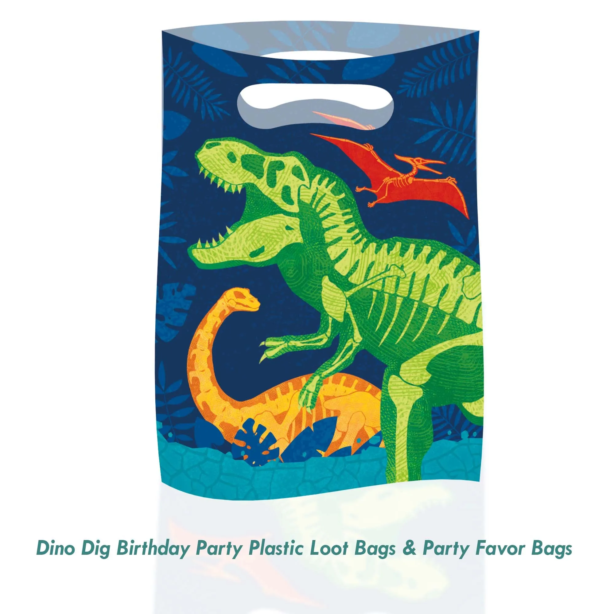 Dino Dig Birthday Party Plastic Loot Bags & Party Favor Bags, 9 Inch Size, 16 Count