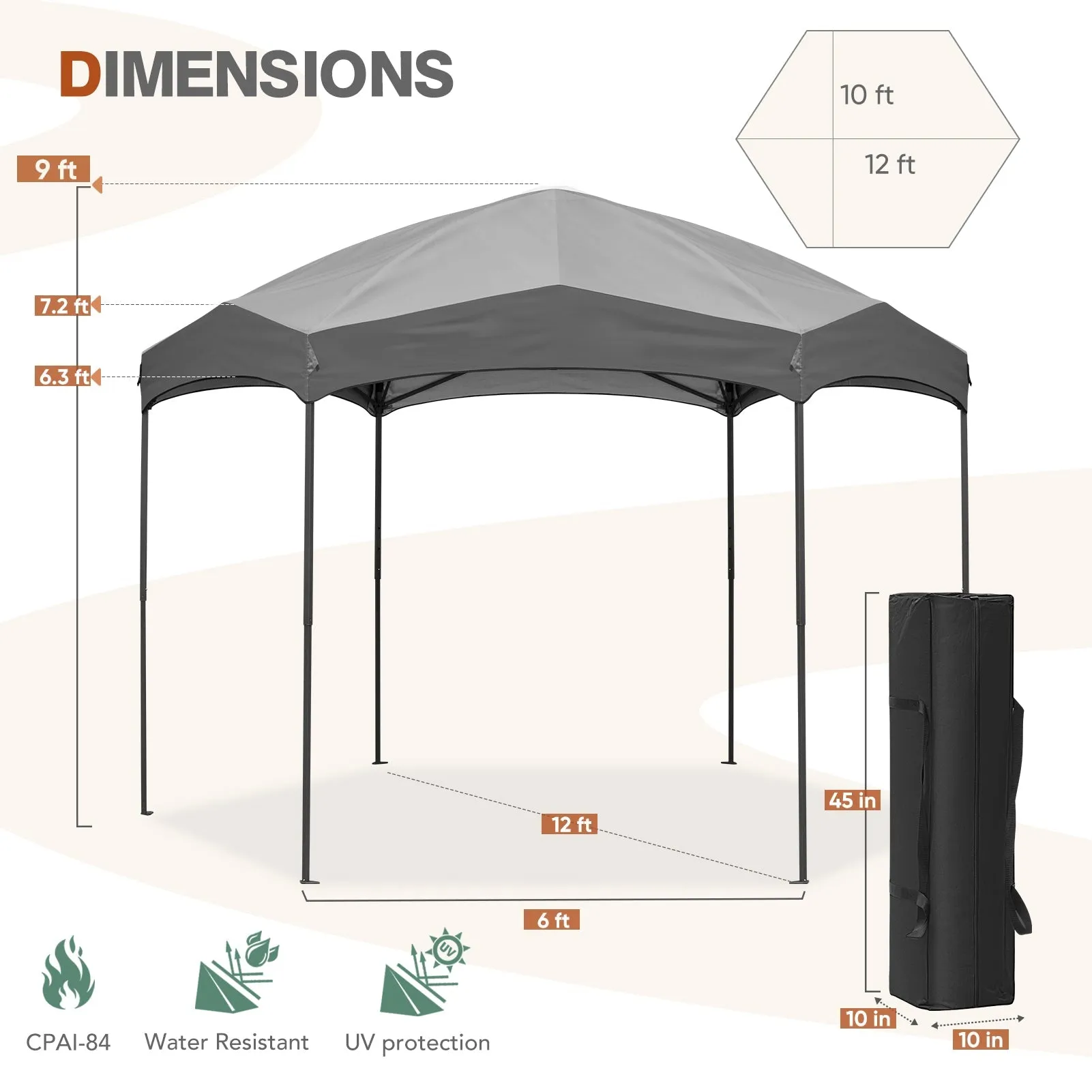 EAGLE PEAK Pop-Up Camping 6 Sided (6x6x6) Gazebo w/ Mosquito Netting Easy Center Push Canopy Shelter Instant Setup Outdoor Screen Ten