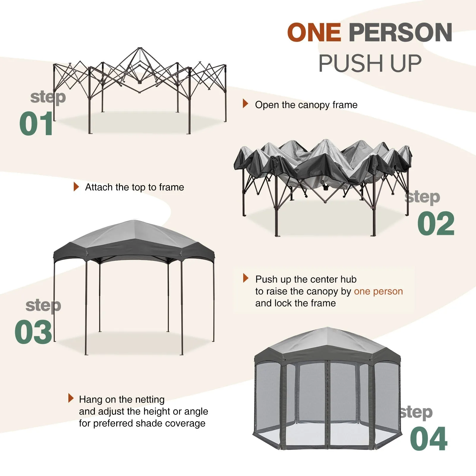 EAGLE PEAK Pop-Up Camping 6 Sided (6x6x6) Gazebo w/ Mosquito Netting Easy Center Push Canopy Shelter Instant Setup Outdoor Screen Ten