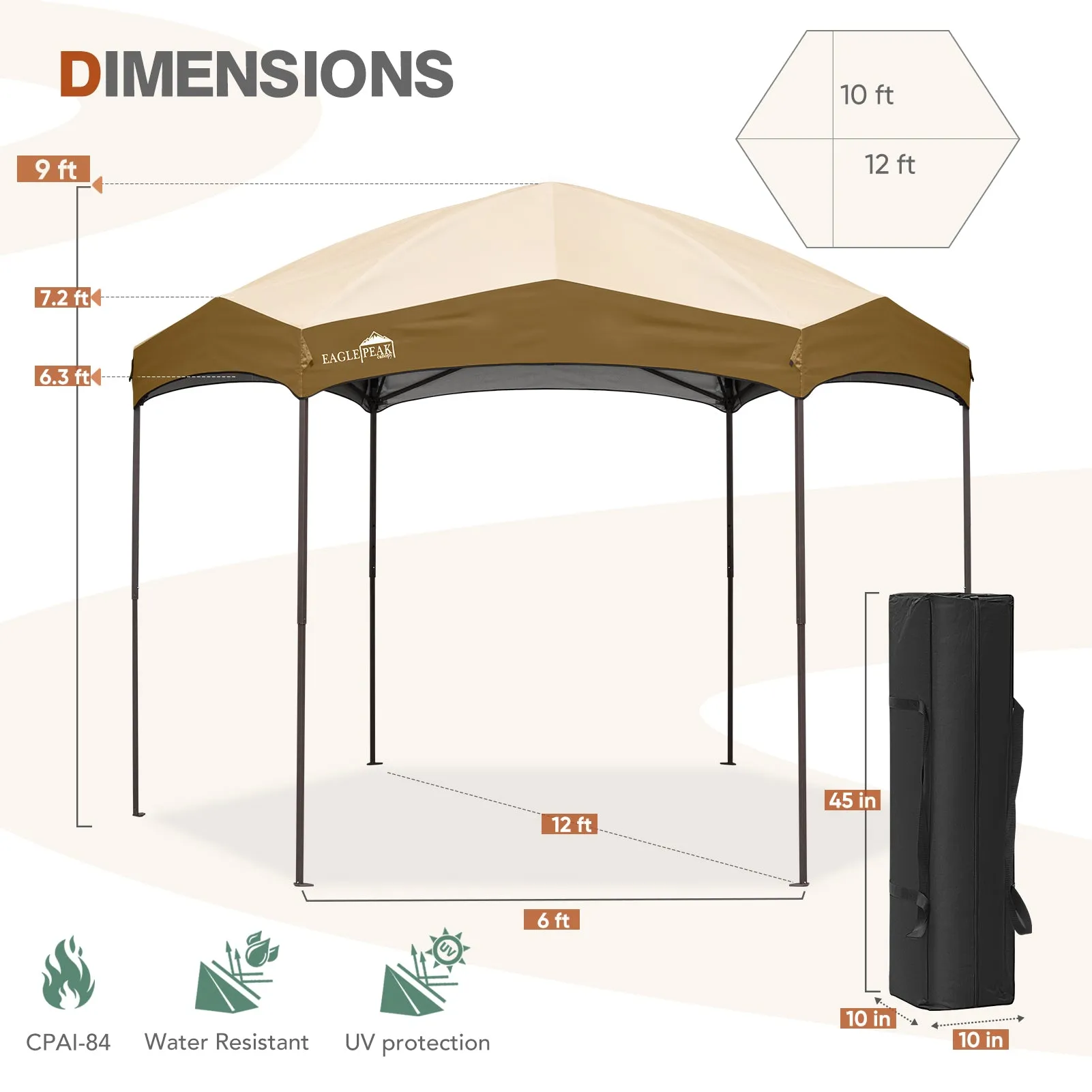 EAGLE PEAK Pop-Up Camping 6 Sided (6x6x6) Gazebo w/ Mosquito Netting Easy Center Push Canopy Shelter Instant Setup Outdoor Screen Ten