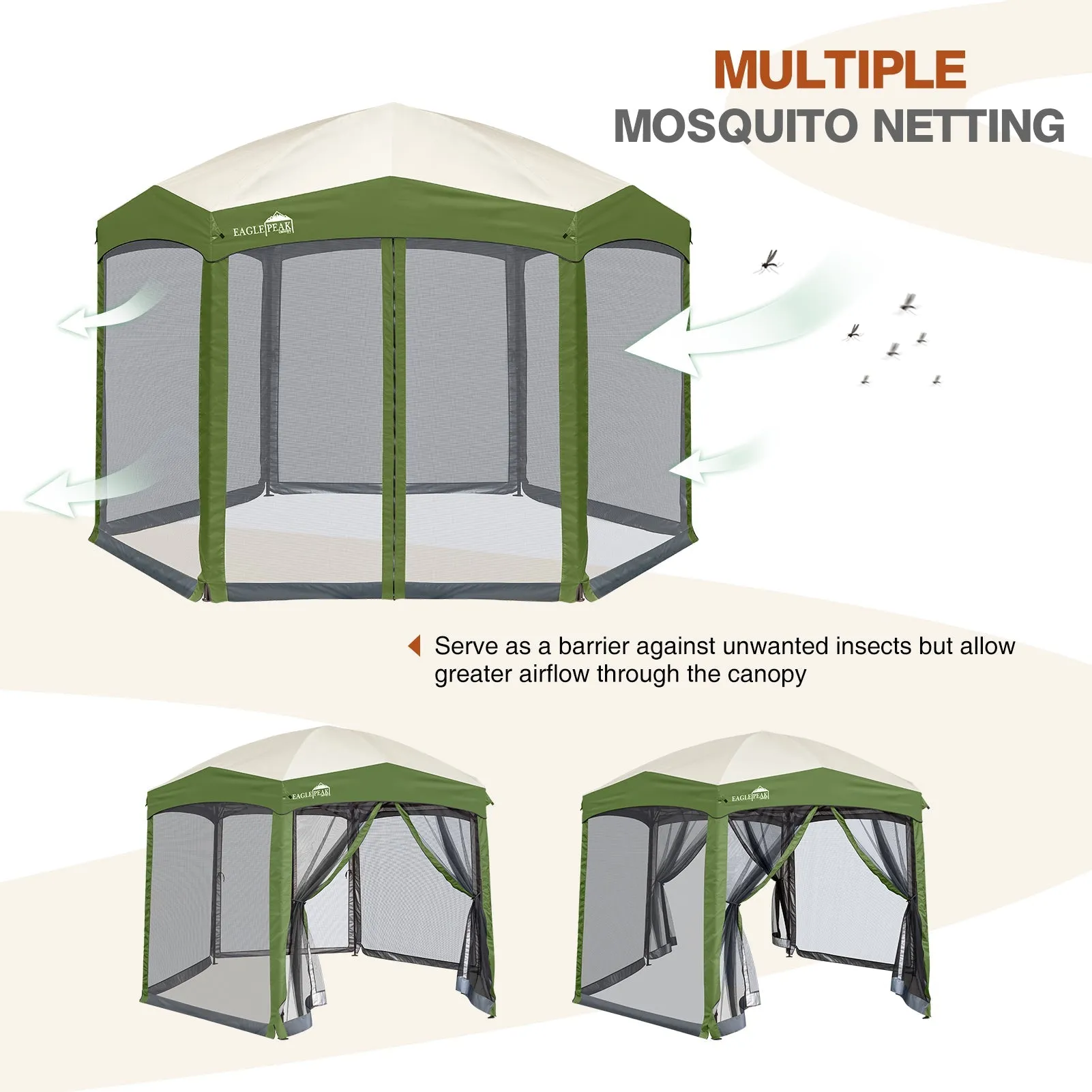 EAGLE PEAK Pop-Up Camping 6 Sided (6x6x6) Gazebo w/ Mosquito Netting Easy Center Push Canopy Shelter Instant Setup Outdoor Screen Ten