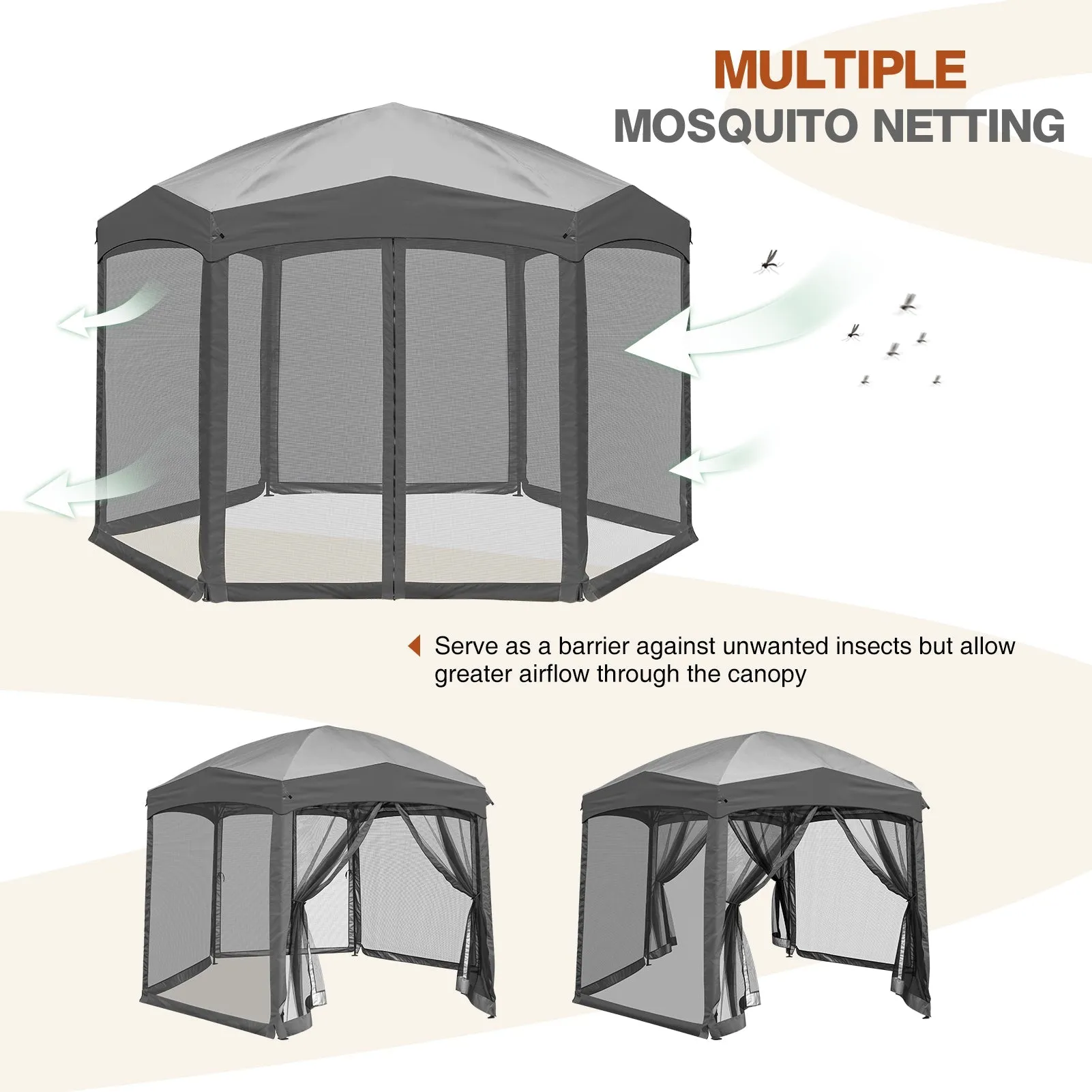 EAGLE PEAK Pop-Up Camping 6 Sided (6x6x6) Gazebo w/ Mosquito Netting Easy Center Push Canopy Shelter Instant Setup Outdoor Screen Ten