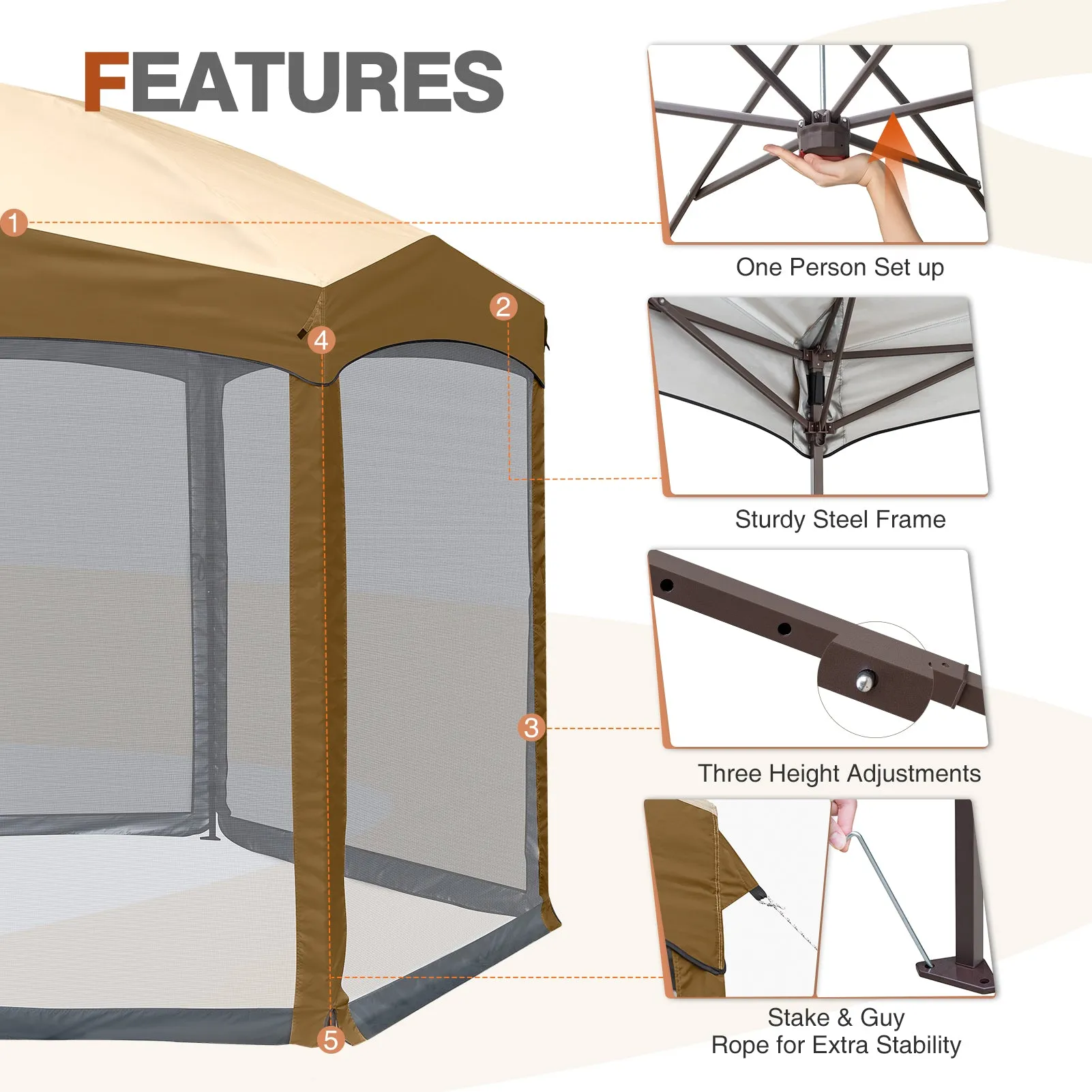 EAGLE PEAK Pop-Up Camping 6 Sided (6x6x6) Gazebo w/ Mosquito Netting Easy Center Push Canopy Shelter Instant Setup Outdoor Screen Ten