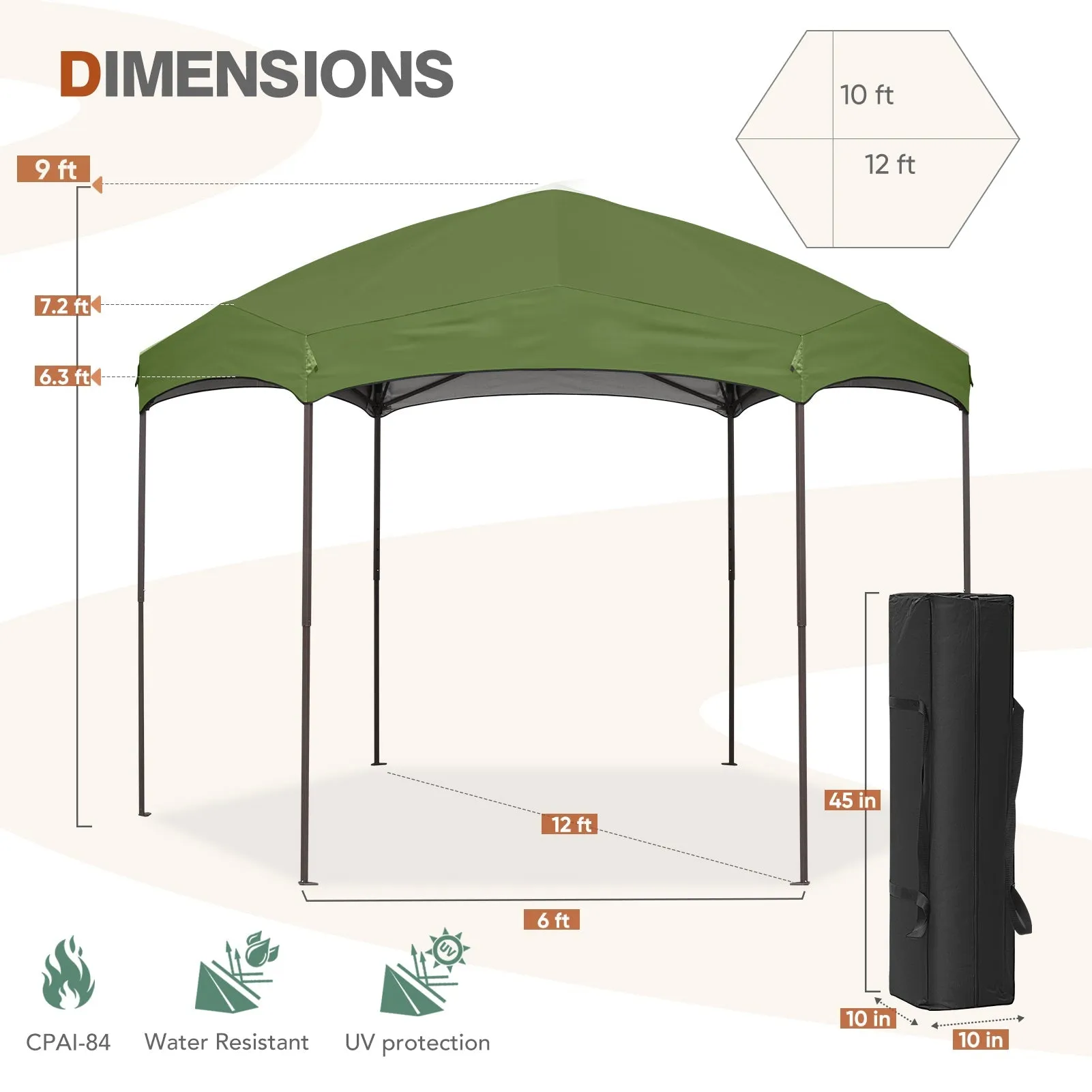 EAGLE PEAK Pop-Up Camping 6 Sided (6x6x6) Gazebo w/ Mosquito Netting Easy Center Push Canopy Shelter Instant Setup Outdoor Screen Ten