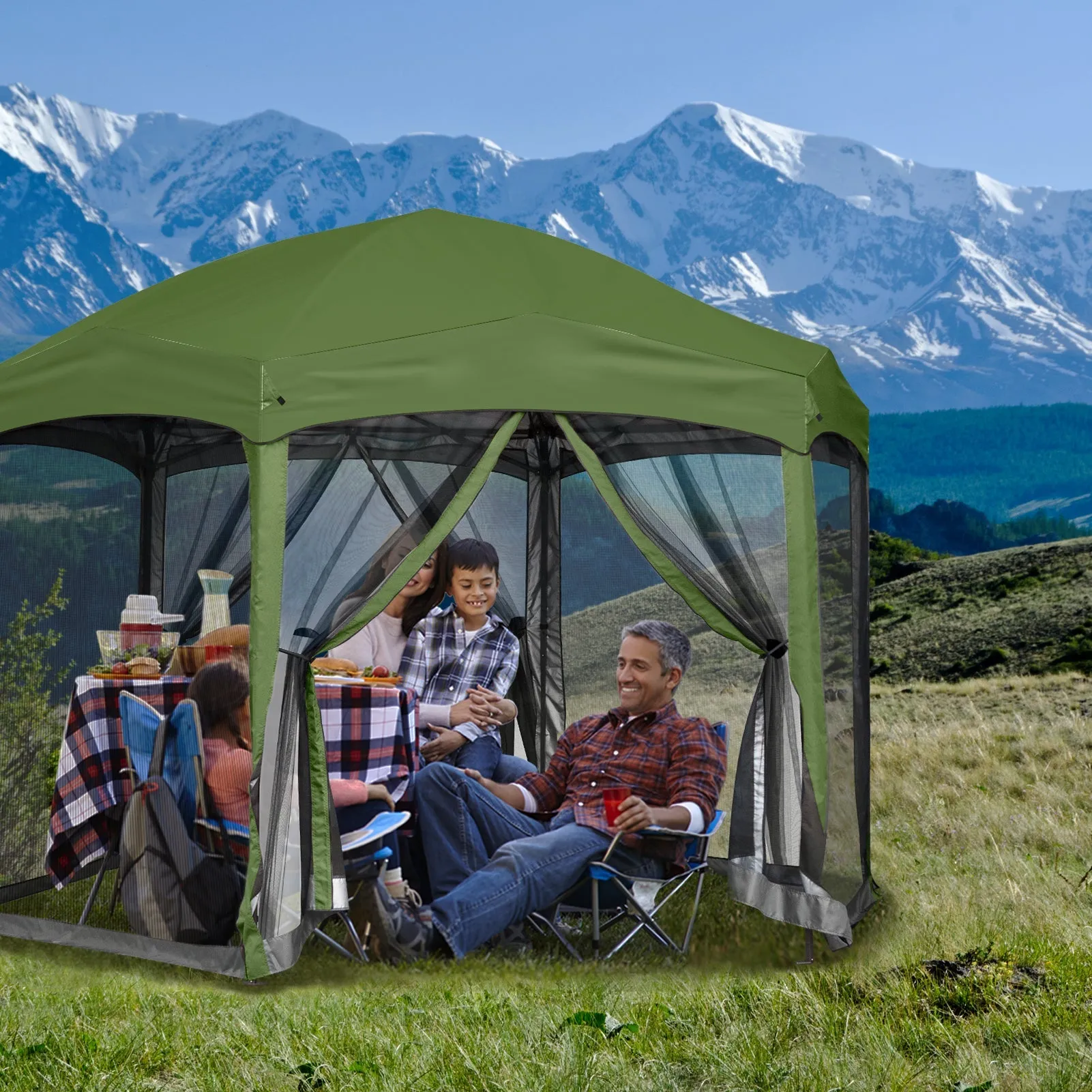 EAGLE PEAK Pop-Up Camping 6 Sided (6x6x6) Gazebo w/ Mosquito Netting Easy Center Push Canopy Shelter Instant Setup Outdoor Screen Ten