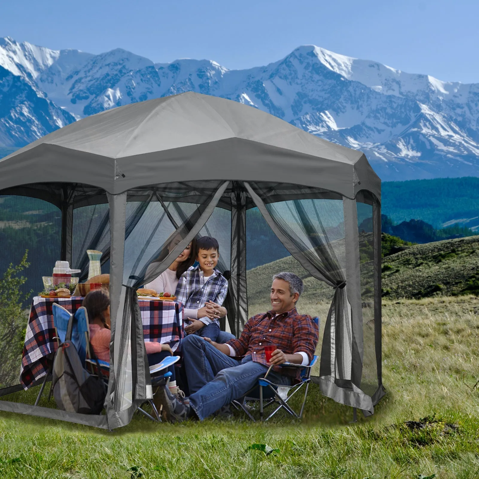 EAGLE PEAK Pop-Up Camping 6 Sided (6x6x6) Gazebo w/ Mosquito Netting Easy Center Push Canopy Shelter Instant Setup Outdoor Screen Ten