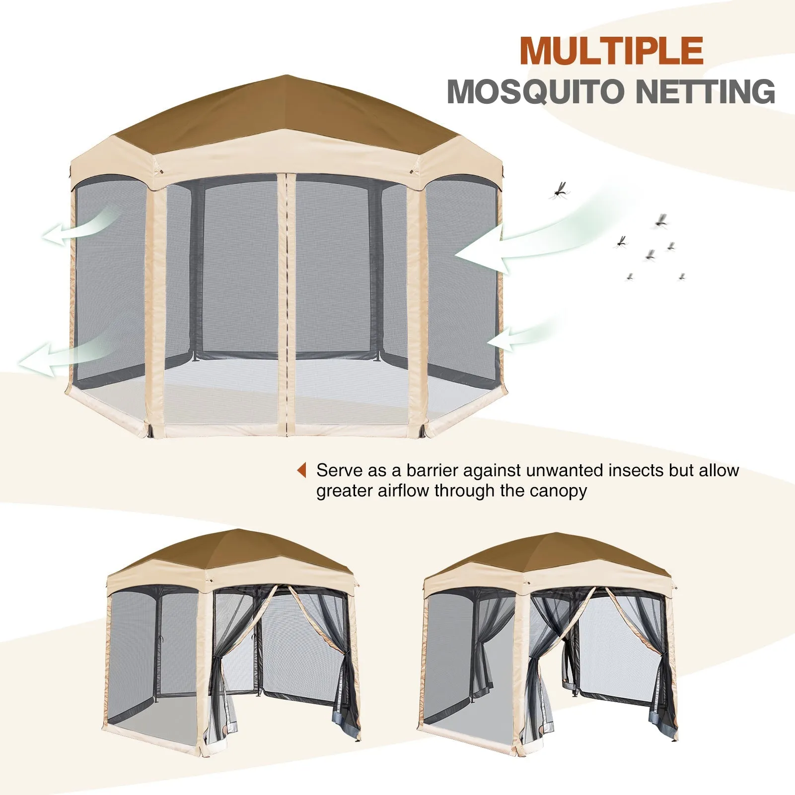 EAGLE PEAK Pop-Up Camping 6 Sided (6x6x6) Gazebo w/ Mosquito Netting Easy Center Push Canopy Shelter Instant Setup Outdoor Screen Ten