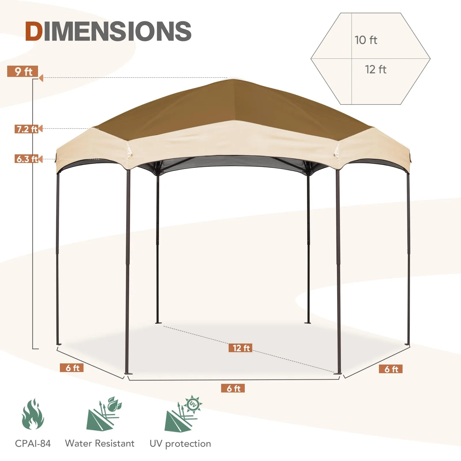 EAGLE PEAK Pop-Up Camping 6 Sided (6x6x6) Gazebo w/ Mosquito Netting Easy Center Push Canopy Shelter Instant Setup Outdoor Screen Ten