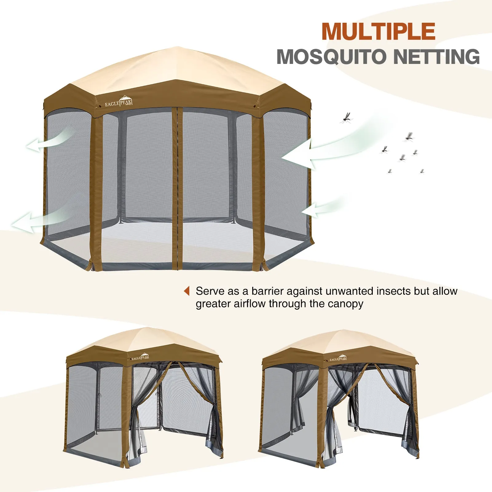 EAGLE PEAK Pop-Up Camping 6 Sided (6x6x6) Gazebo w/ Mosquito Netting Easy Center Push Canopy Shelter Instant Setup Outdoor Screen Ten