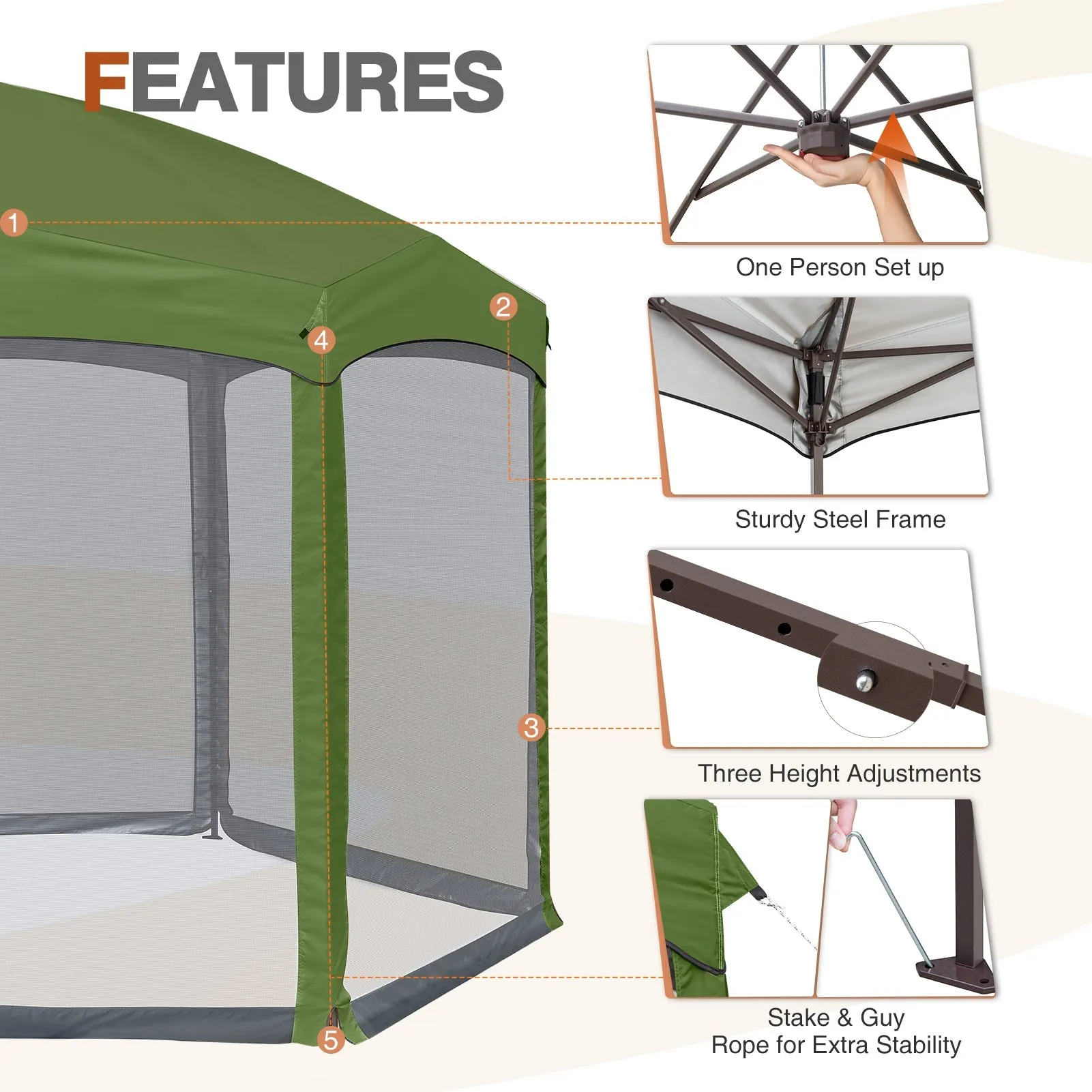 EAGLE PEAK Pop-Up Camping 6 Sided (6x6x6) Gazebo w/ Mosquito Netting Easy Center Push Canopy Shelter Instant Setup Outdoor Screen Ten