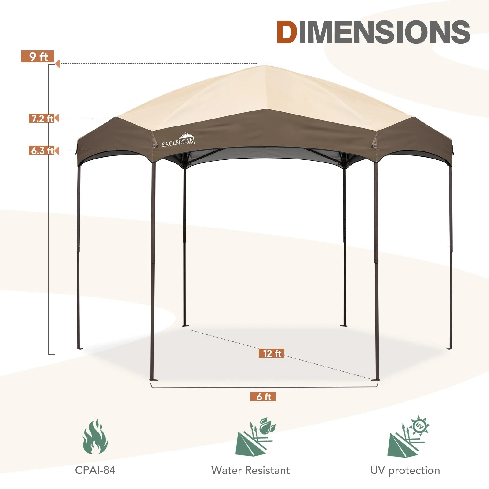 EAGLE PEAK Pop-Up Camping 6 Sided (6x6x6) Gazebo w/ Mosquito Netting Easy Center Push Canopy Shelter Instant Setup Outdoor Screen Ten