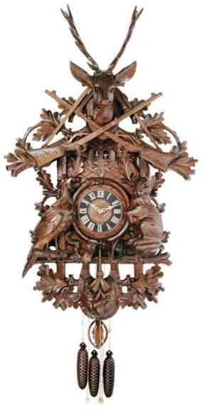 Eight Day Musical German Cuckoo Clock with Hunter and Live Animals