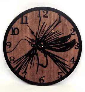 Fly Fishing Lure Etched Wood Round Wall Clock - 24”