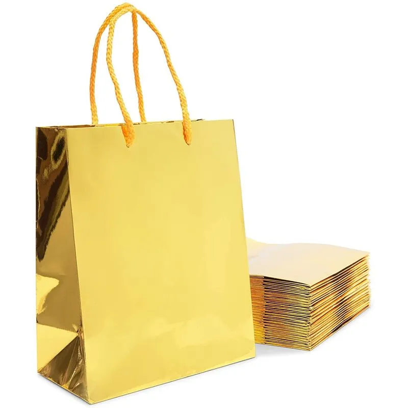 Gold Gift Bags with Handles, Small Gift Bag (9.25 x 8 x 4.25 in, 24 Pack)