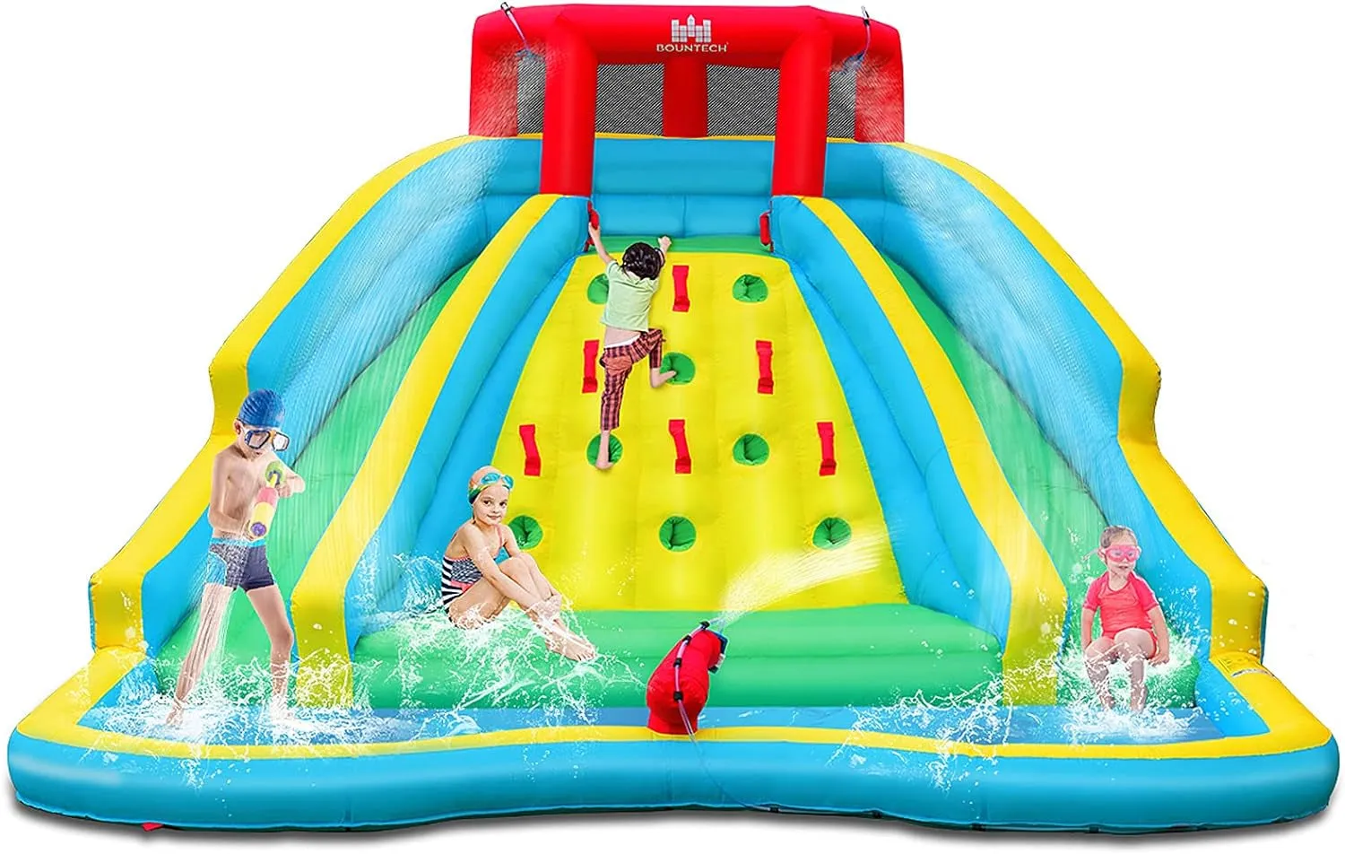 Inflatable Water Slide, 15X12Ft Mega Waterslide Park Backyard Outdoor with Dual Slides for Racing Fun/Heavy Climbing Wall/735W Blower, Water Slides Inflatables for Big Kids Adults Party Gifts