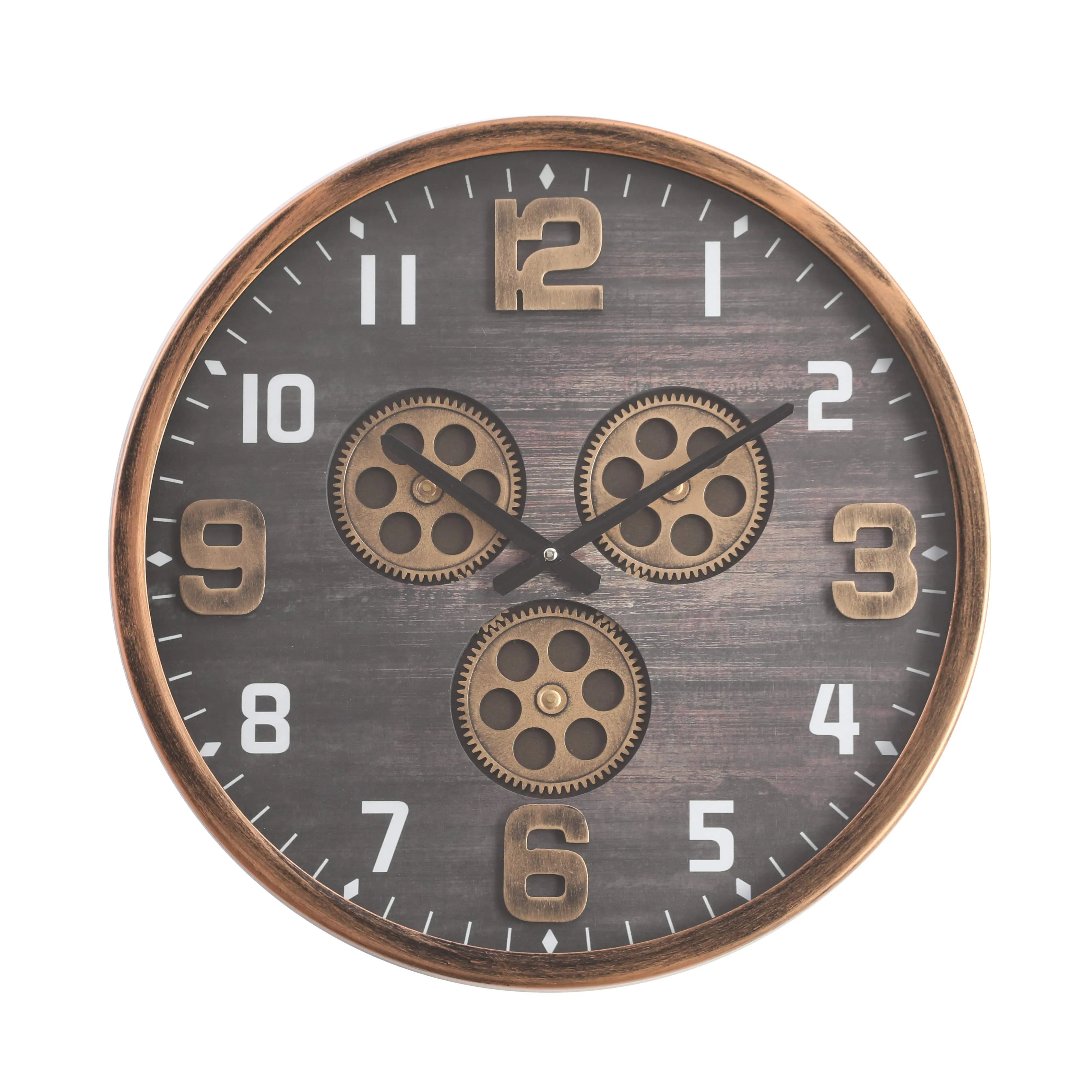 Jacob Round Moving Cogs Wall Clock Copper Black Wash