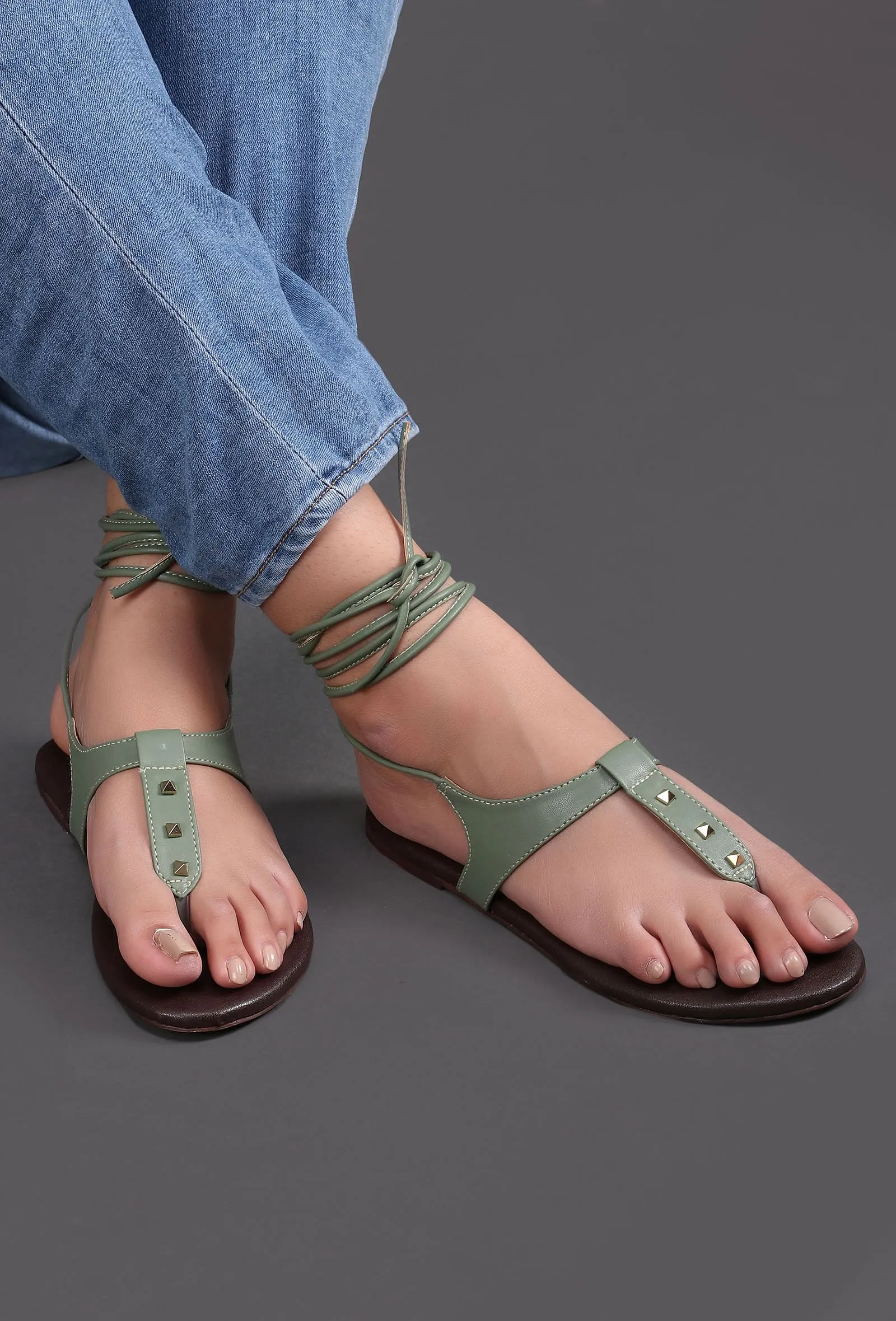 Olive Green Summer Tie Up Flats