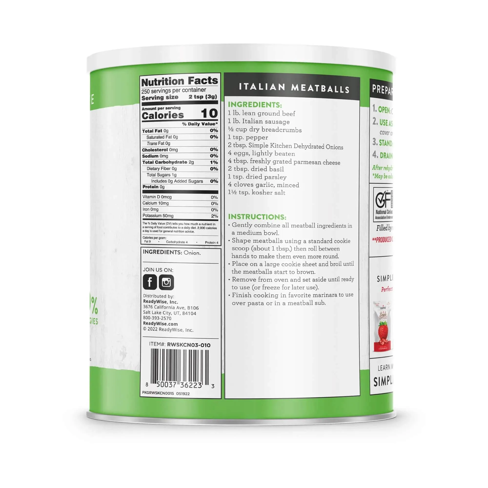 ReadyWise - Simple Kitchen Dehydrated Chopped Onions - 250 Serving Can