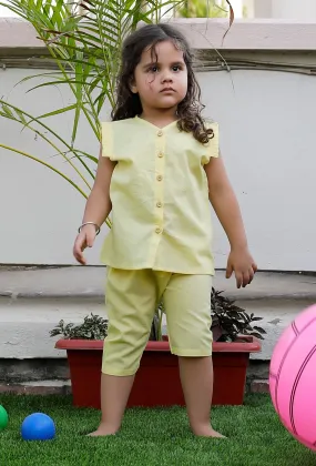 Set Of 2: Blossom Yellow  Cotton Top And Yellow Capri