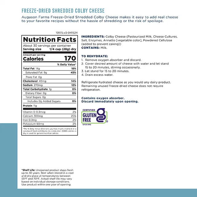 Shredded Colby Cheese (Freeze Dried)