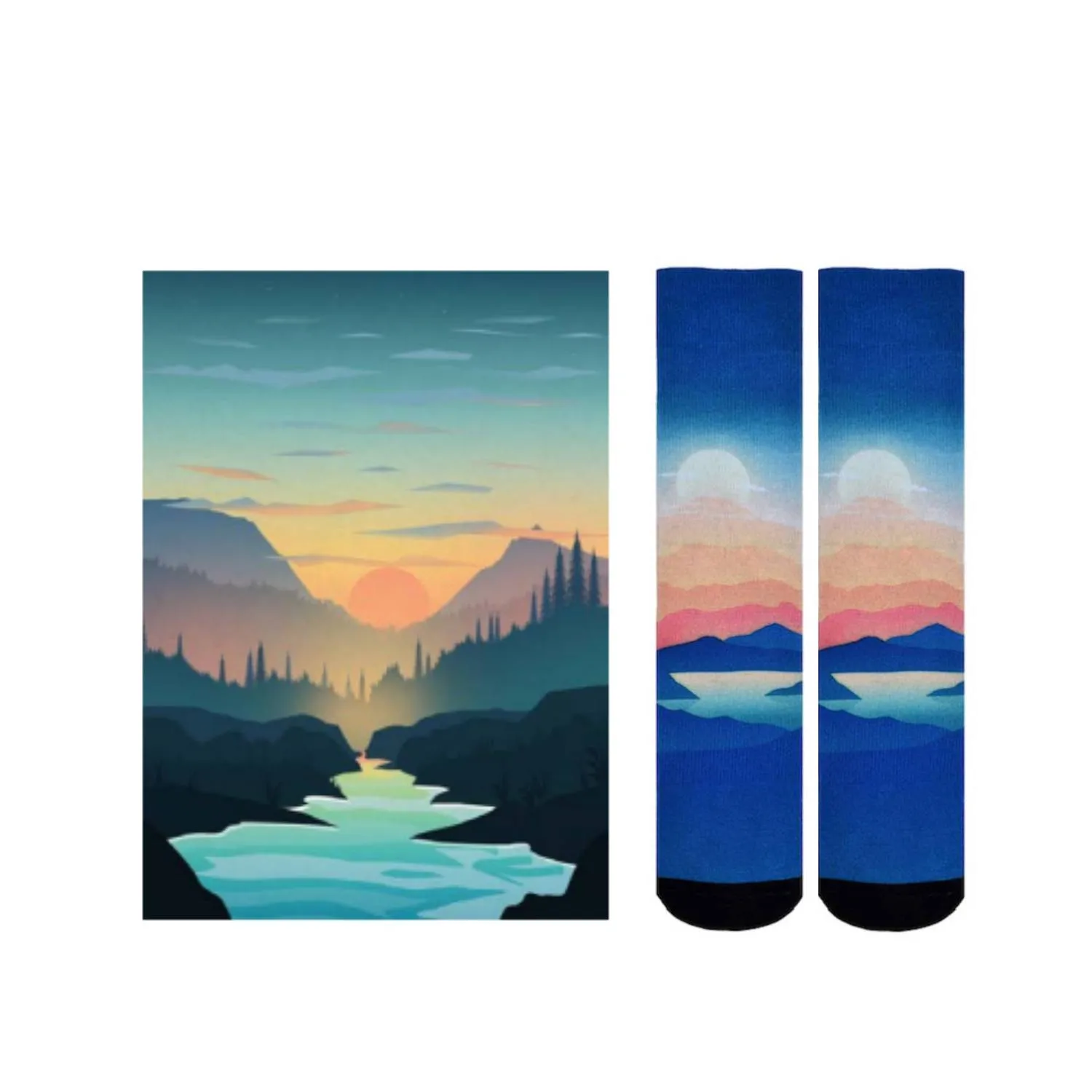 Sierra Socks River Valley Pattern CoolMax Socks, Nature Collection for Men & Women Eco-Friendly Colorful Crew Socks