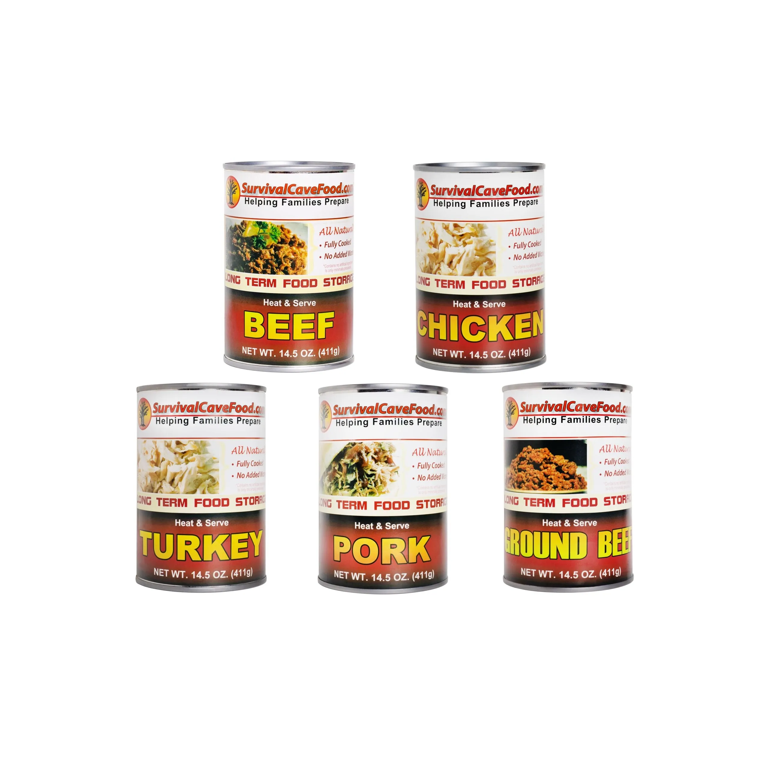 Survival Cave Mixed 12 – 14.5 oz Cans – 3 Beef, 3 Chicken, 3 Pork, 3 Ground Beef - Ready to Eat Canned Meat - Full Case