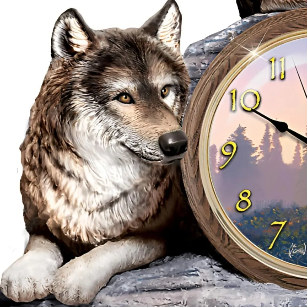 The Bradford Exchange Bonds of Love Wolf Clock A Timeless Tribute to Family and Nature Featuring Fully Sculpted Wolves Captivating Artistry by Al Agnew 6.75-inches